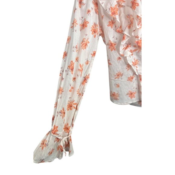 Free People Amanda Ruffle Wrap Top Medium Floral Womens Long Sleeve Boho Chic - Picture 6 of 13